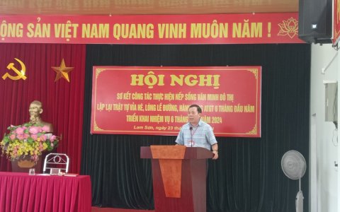 Phường Lam Sơn tổ chức hội nghị sơ kết công tác thực hiện nếp sống văn minh đô thị, lập lại trật tự vỉa hè, lòng lề đường, hành lang an toàn gia thông 6 tháng đầu năm, triển khai nhiệm vụ 6 tháng cuối năm 2024.